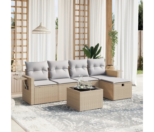 Juego de sofás jardín con cojines beige mezcla 6 pzas ratán PE