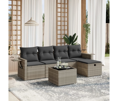 Set de sofás de jardín 6 pzas y cojines ratán sintético gris