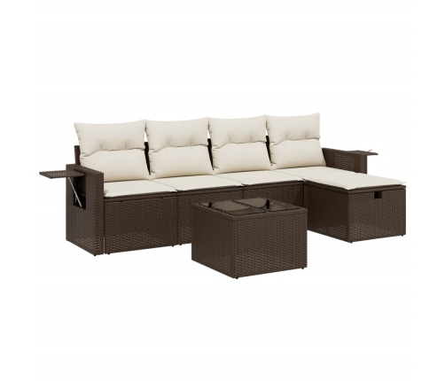 Set sofás de jardín 6 piezas y cojines ratán sintético marrón