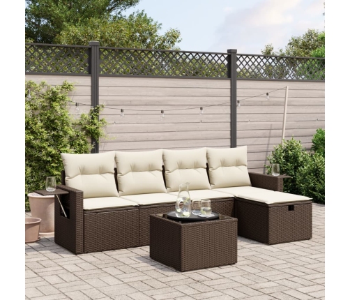 Set sofás de jardín 6 piezas y cojines ratán sintético marrón