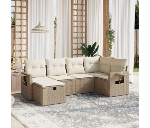 Juego de sofás jardín con cojines 6 pzas ratán sintético beige