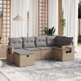 Juego de sofás jardín con cojines beige mezcla 6 pzas ratán PE