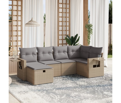 Juego de sofás jardín con cojines beige mezcla 6 pzas ratán PE