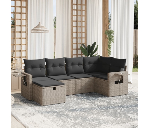 Set de muebles de jardín 6 pzas y cojines ratán sintético gris
