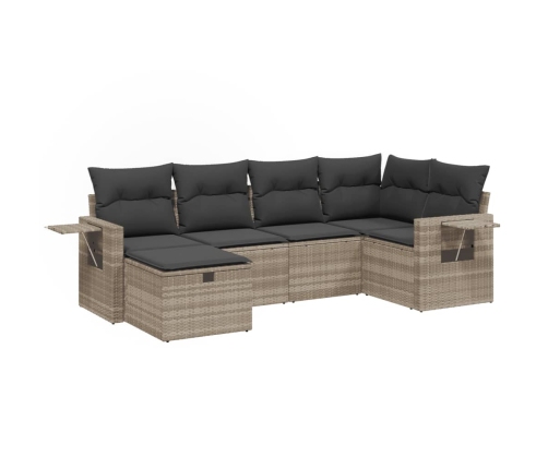 Set de sofás de jardín 6 pzas y cojines ratán sintético gris