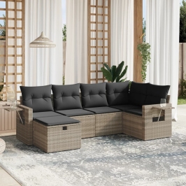Set de sofás de jardín 6 pzas y cojines ratán sintético gris