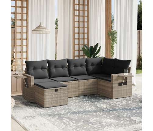 Set de sofás de jardín 6 pzas y cojines ratán sintético gris