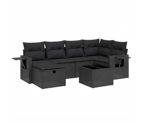 Set de comedor de jardín 7 pzas y cojines ratán sintético negro