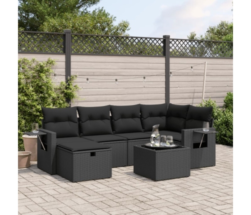 Set de comedor de jardín 7 pzas y cojines ratán sintético negro