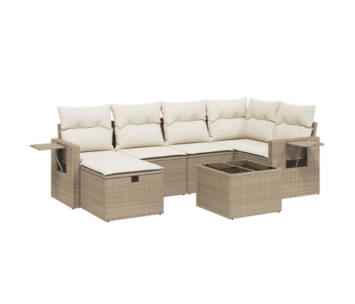 Set sofás de jardín 7 piezas y cojines ratán sintético beige