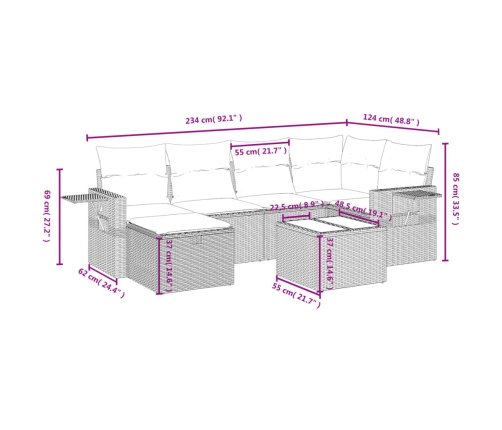 Set sofás de jardín 7 piezas y cojines ratán sintético beige