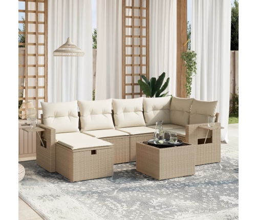 Set sofás de jardín 7 piezas y cojines ratán sintético beige