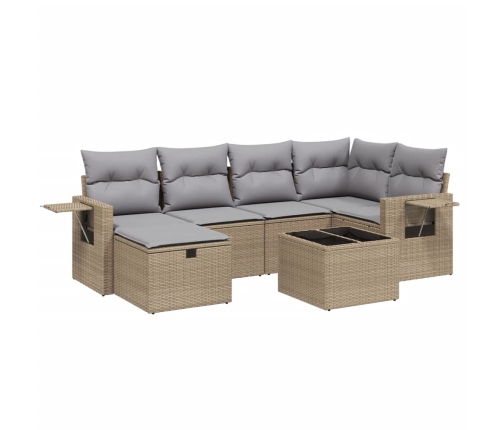 Juego de sofás jardín con cojines beige mezcla 7 pzas ratán PE
