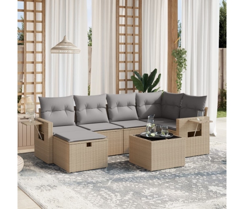 Juego de sofás jardín con cojines beige mezcla 7 pzas ratán PE