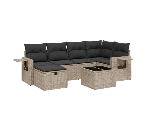 Set de sofás de jardín 7 piezas con cojines ratán PE gris