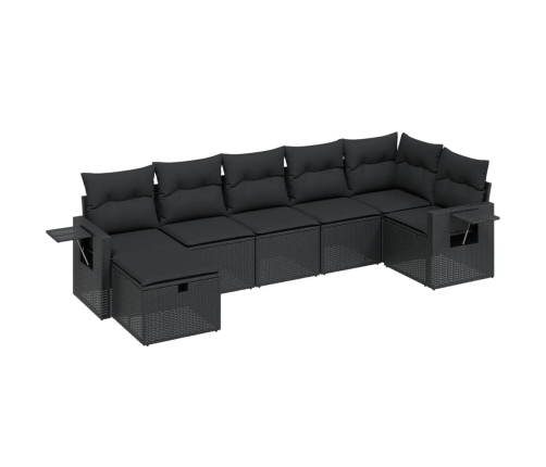 Set de comedor de jardín 7 pzas y cojines ratán sintético negro