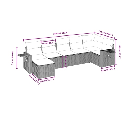 Set de comedor de jardín 7 pzas y cojines ratán sintético negro