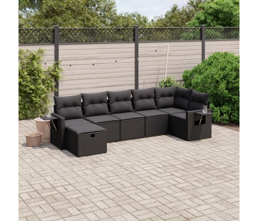 Set de comedor de jardín 7 pzas y cojines ratán sintético negro