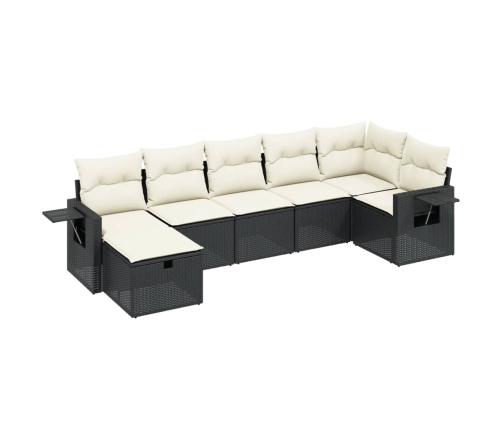 Set de comedor de jardín 7 pzas y cojines ratán sintético negro