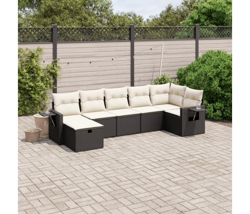 Set de comedor de jardín 7 pzas y cojines ratán sintético negro