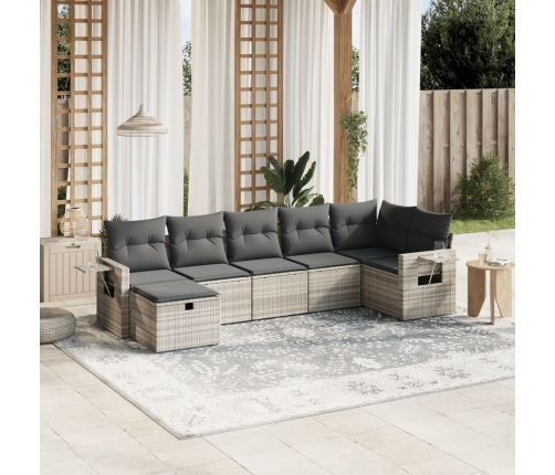 Set de sofás de jardín 7 pzas con cojines ratán PE gris claro