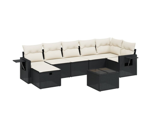 Set de sofás de jardín 8 piezas y cojines ratán sintético negro