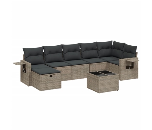 Set de sofás de jardín 8 pzas y cojines ratán sintético gris