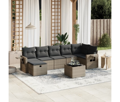 Set de sofás de jardín 8 pzas y cojines ratán sintético gris