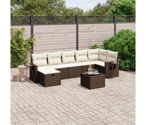 Set sofás de jardín 8 piezas y cojines ratán sintético marrón
