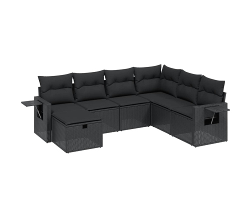 Set de comedor de jardín 7 pzas y cojines ratán sintético negro
