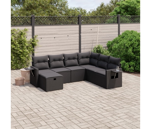Set de comedor de jardín 7 pzas y cojines ratán sintético negro