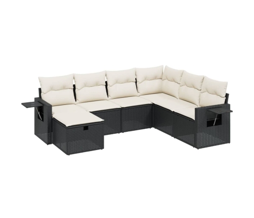 Set de comedor de jardín 7 pzas y cojines ratán sintético negro