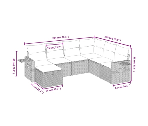 Set de comedor de jardín 7 pzas y cojines ratán sintético negro