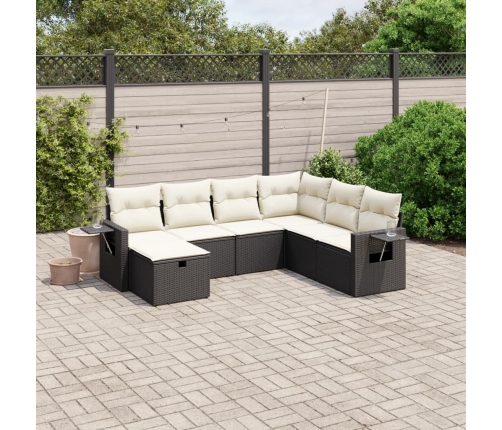 Set de comedor de jardín 7 pzas y cojines ratán sintético negro