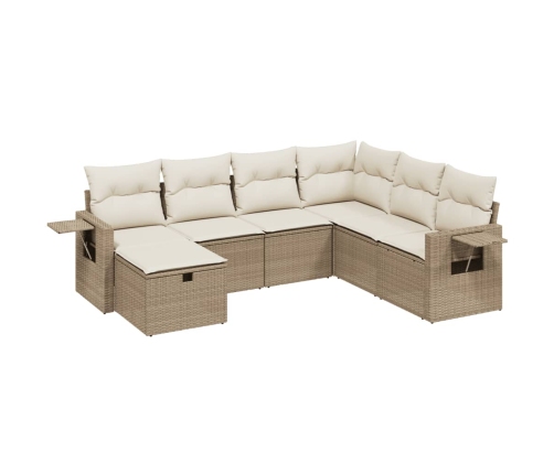 Set sofás de jardín 7 piezas y cojines ratán sintético beige