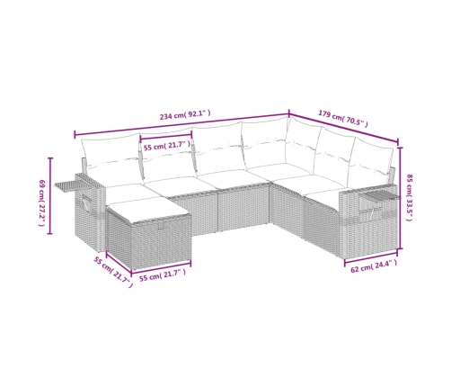 Set sofás de jardín 7 piezas y cojines ratán sintético beige