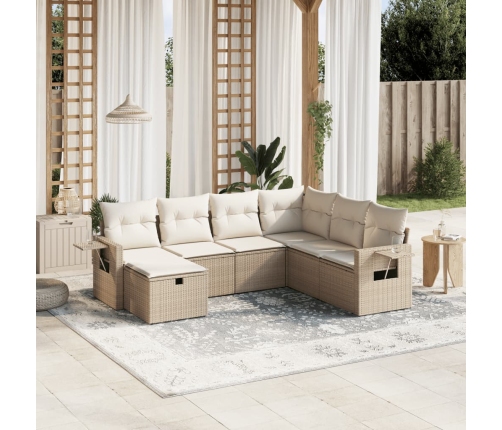 Set sofás de jardín 7 piezas y cojines ratán sintético beige