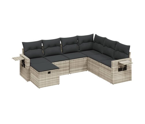 Set de sofás de jardín 7 pzas con cojines ratán PE gris claro
