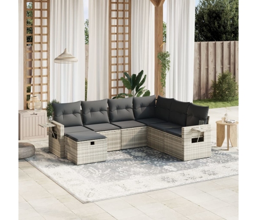 Set de sofás de jardín 7 pzas con cojines ratán PE gris claro