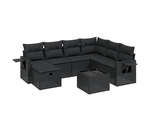 Set de sofás de jardín 8 piezas y cojines ratán sintético negro
