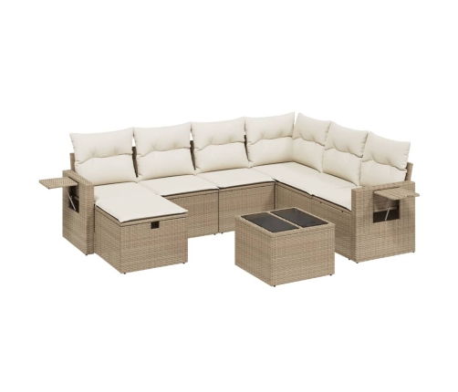 Juego de sofás de jardín con cojines beige 8 pzas ratán PE