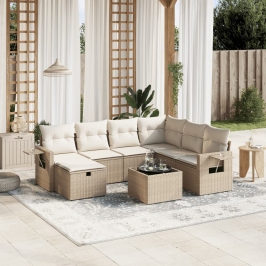 Juego de sofás de jardín con cojines beige 8 pzas ratán PE