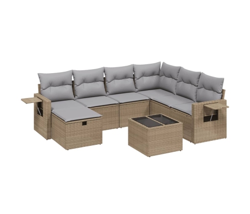 Juego de sofás jardín con cojines beige mezcla 8 pzas ratán PE