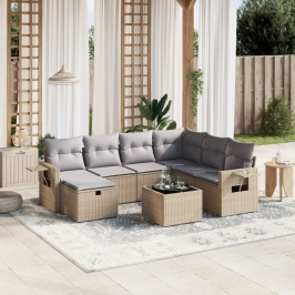 Juego de sofás jardín con cojines beige mezcla 8 pzas ratán PE