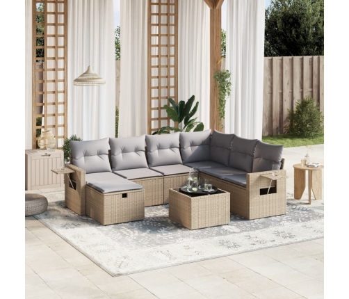 Juego de sofás jardín con cojines beige mezcla 8 pzas ratán PE