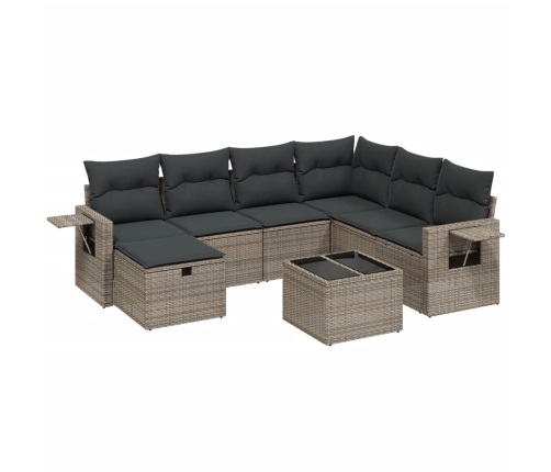 Set de sofás de jardín 8 pzas y cojines ratán sintético gris
