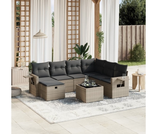 Set de sofás de jardín 8 pzas y cojines ratán sintético gris