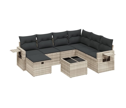 Set de sofás de jardín 8 pzas y cojines ratán sintético gris