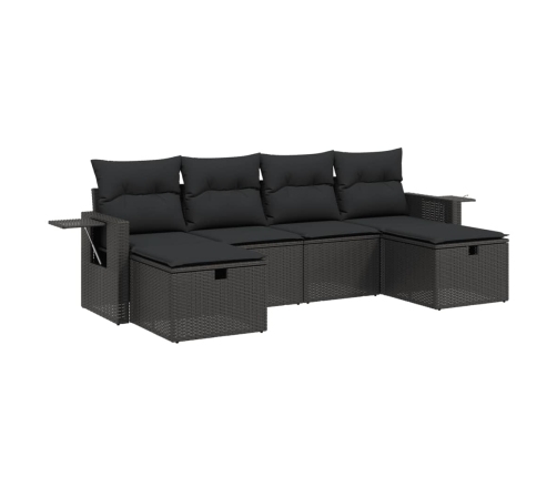Set de sofás de jardín 6 piezas y cojines ratán sintético negro