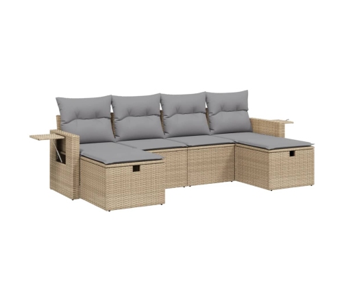 Juego de sofás jardín con cojines beige mezcla 6 pzas ratán PE
